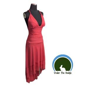 Y2K Coral Sparkle Layered Ruched Formal Dress Gown | Size Small | Fairy Prom